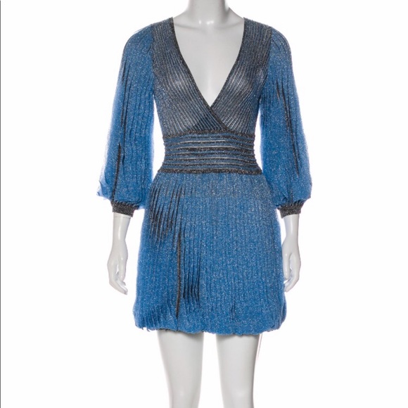 Missoni Blue Grey Shimmer Pleated Mini Dress Sz S - Picture 5 of 8